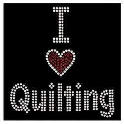 Rhinestone Iron on I love Quilting