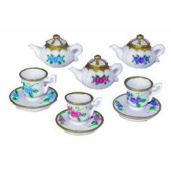 Miniature Teapots + Teacups Figurines Set